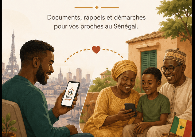 Famille utilisant Sama Jàmm pour organiser ses démarches